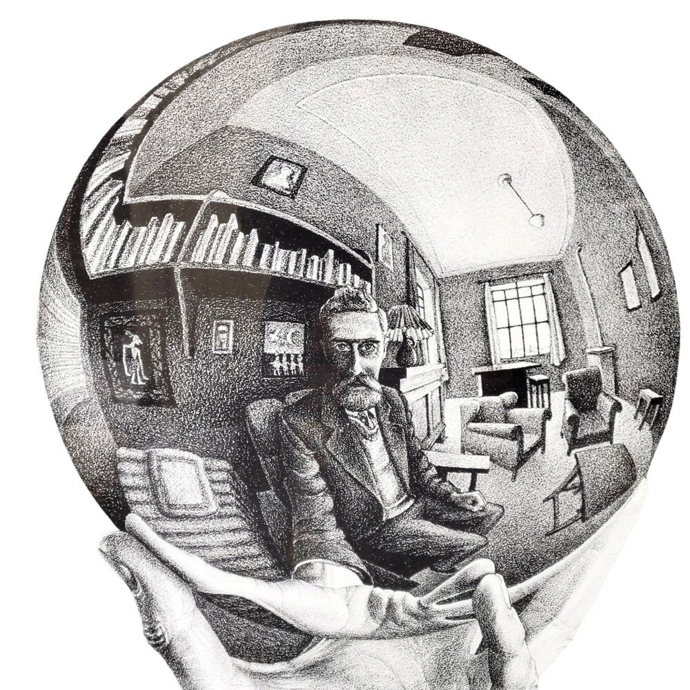 M.C. Escher Hand With Reflecting Sphere Framed Art Print 1-35 Black & White Fram - Picture 3 of 6